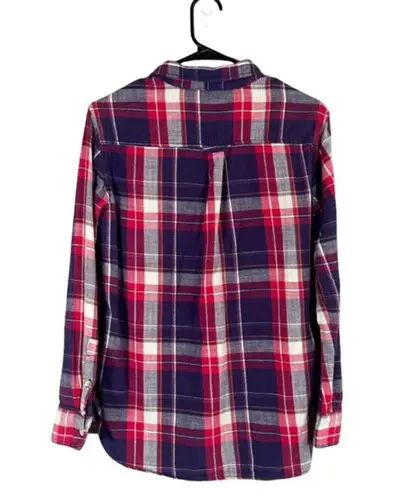 Roots Red Multicolor Plaid Cotton Long Sleeve Button Down Shirt Women Sz XS