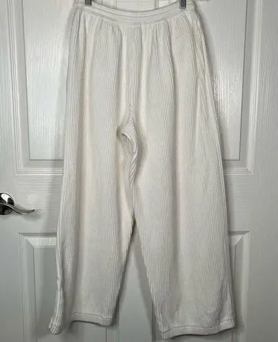 Om & Ah From The Earth Sz L / XL Ribbed Knit Lounge Pants White Wide Leg