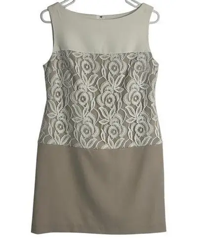Sandra Darren Dress Womens 6P Neutral Colorblock Embroidered Sleeveless Sheath