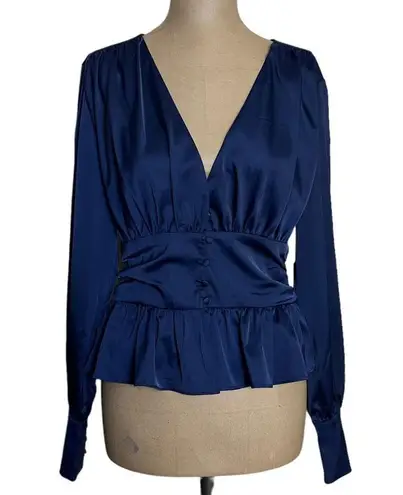 Jason Wu NWT Navy Satin Long Sleeve Corset Waist Blouse size Medium