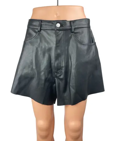 We Wore What Black Faux Vegan Leather High Rise Wide Leg Flare A-Line Shorts Sz 30