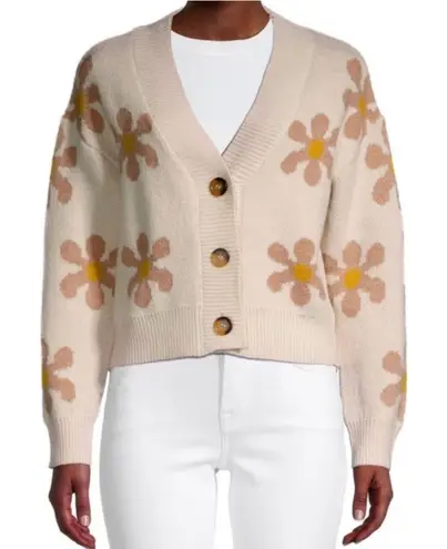 Industry Flower Power Button Cropped Cardigan Cream Tan V Neckline
