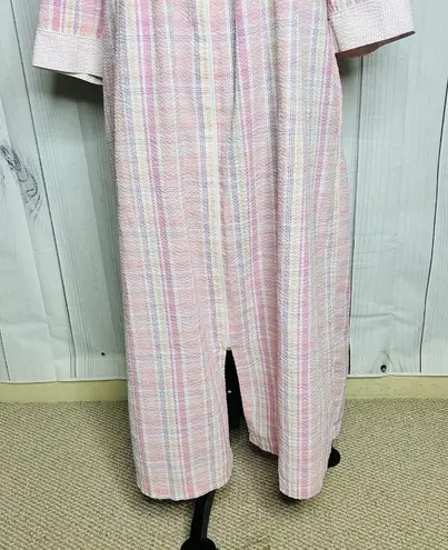 Miss Elaine Sz M Seersucker House Coat Robe Nightgown House Dress Full Zip Pink Size M