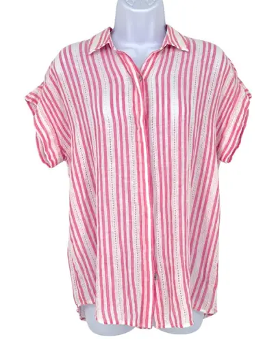 Rails Jamie Kokomo Stripe Linen Blend Short Sleeve Blouse Pink White Size Small