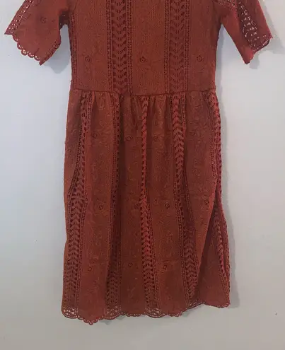 Stevie Hender Burnt Orange Lace Dress Short Sleeve Midi