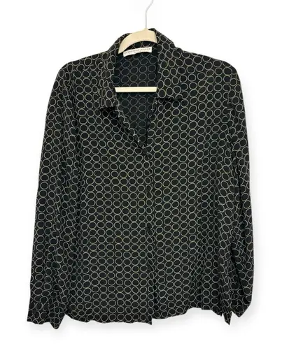 Josephine Chaus Black Gold Geometric Button Down Shirt | Petite S Retro Mod 90s