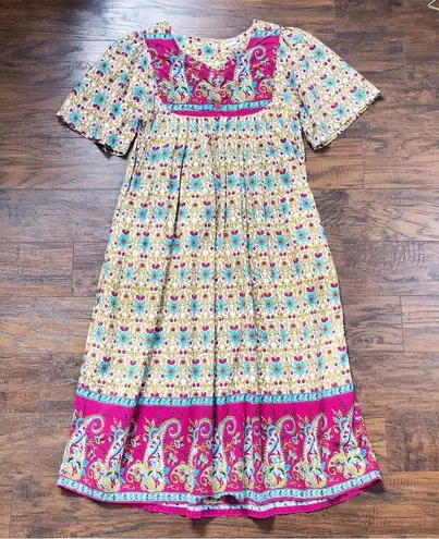 vintage • 80s cotton peasant dress block print floral mumu tent paisley