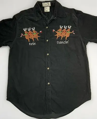 Mandal Bay Women's Black Corduroy Long Sleeve Shirt w/Rein Dancing Size S/M
