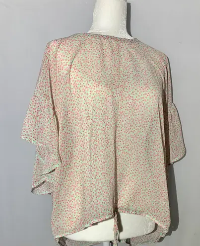 Love + Joy Womens Full Circle Sheer Flutter Sleeve Top, XL - New!