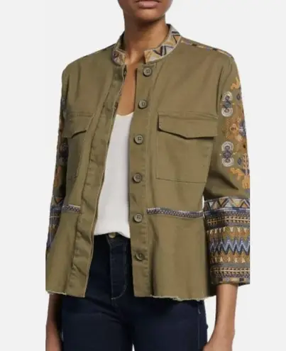 Johnny Was Amika Peplum Military Embroidered Jacket Tan Size Medium
