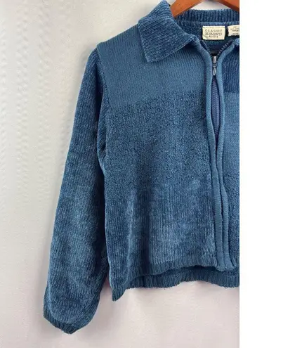Classic Elements Womens Petite Medium Blue Acrylic Zip-Up Cardigan Sweater