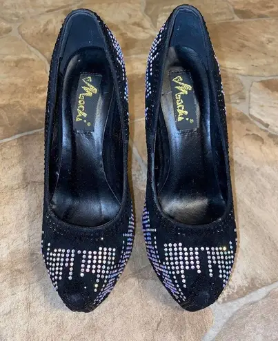 Mochi Rhinestone Embellished Platform Stiletto Heels, Size 6.5