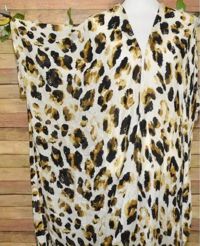 Marcus Adler Long Cheetah Print Boho Kimono Cardigan Cover Up Womens One Size White Size undefined