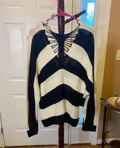Women's Mine Striped Crocheted Back Sweater