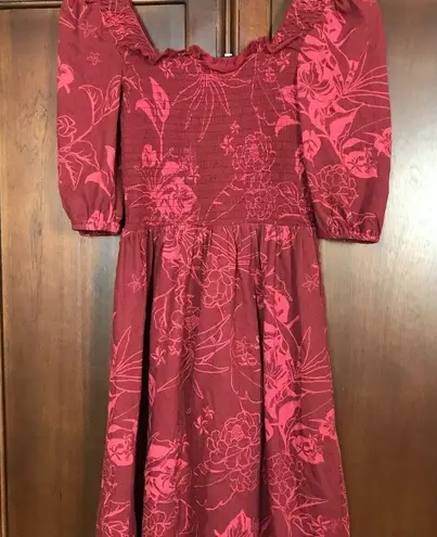 VERO MODA  Red Floral Square Neck Puff Sleeves Dress Size M