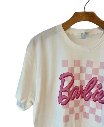 Barbie Cropped T Shirt Women's XL Checkered Logo White Short Sleeve Trendy Top