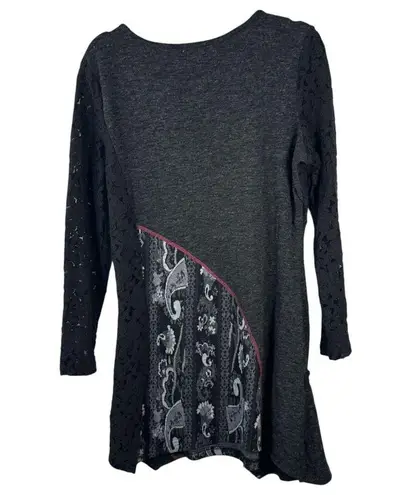 Adore Art to Wear Lagenlook Patchwork Lace Tunic Mini Dress Size XL Gray