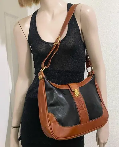 Vintage MARINO ORLANDI Italian Leather Two Tone Brown Black Shoulder Bag