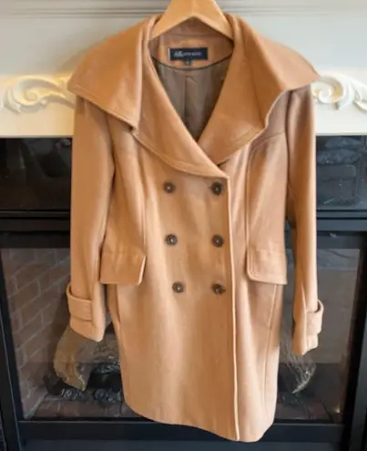 Anne Klein AK  Wool Pea Coat Camel Winter Long Womens Small Classic