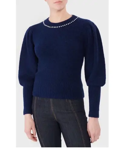 Cinq à Sept Dara Embellished Wool Sweater, Midnight Blue Size XL NEW w/Tag $325