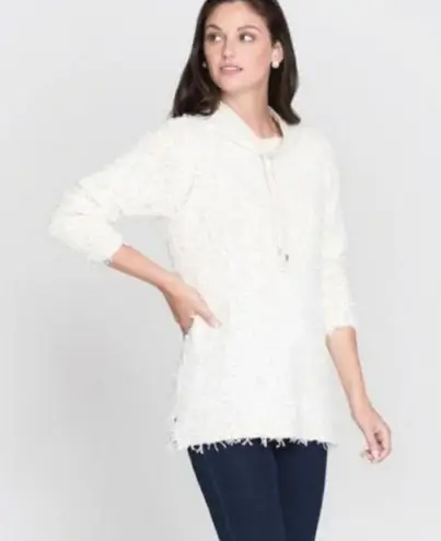 Nic+Zoe White Drawstring Mock Turtleneck Chunky Eyelash Sweater