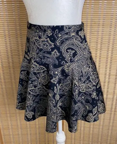 Abercrombie & Fitch Blue & Tan Paisley Flare Mini Skirt Size Medium