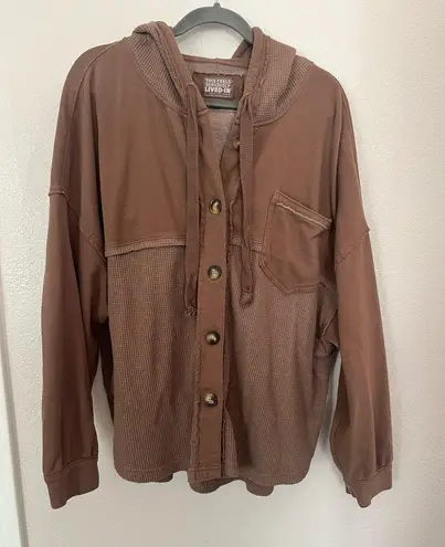 American Eagle  Big Hug Hooded Shacket Jacket Brown Button Down size L / XL