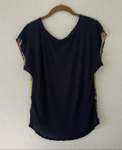 Purple Floral Short Sleeve Top Flowy Y2K Yellow