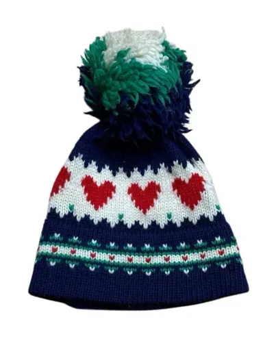 MCM Vintage Marceau Sports Knot Wool Pom Pom Beanie Skip Cap Women’s OS Blue