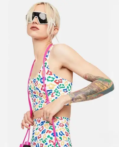 Beach Riot M Leah Sports Bra Top Primary Leopard Workout Gym Crop Yoga Ribbed