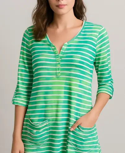 cha cha vente Green & White Striped Tunic Top with Pockets