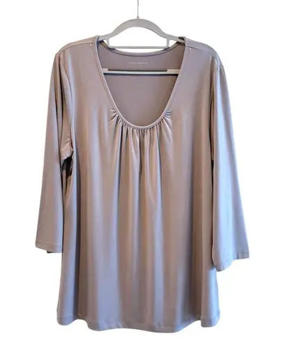 Susan Graver Susan Graver Scoop Neck 3/4 Sleeve Pullover Blouse Flowy Grey Beige Large