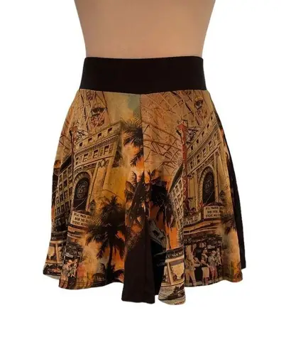 5ifth Degree Black Graphic Historic Hollywood Print Mini Circle Skirt Size Large