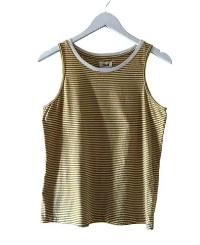 Pact Softspun Striped Crew Neck Organic Cotton Tank Mustard White SZ S #2133 Yellow