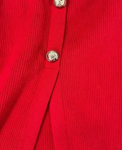 Cider Red Knit Ribbed Maxi Skirt Ornate Buttons Ruffled Mermaid Classic M New