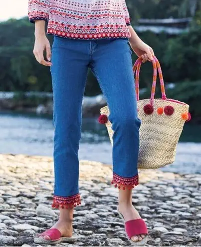 Boden the Cambridge Ankle Skimmer Jeans with Red Cuff Accents 10Long Blue Size 10