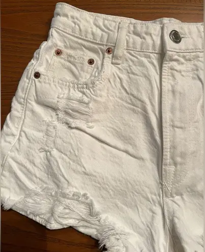 ZARA  White Cotton Denim High Waist Distressed Frayed Jean Shorts Size 2