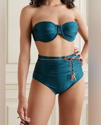 Zimmermann NWT Zimmerman Cassia Gathered Bikini Bottoms in Teal belted sz 4 / 6