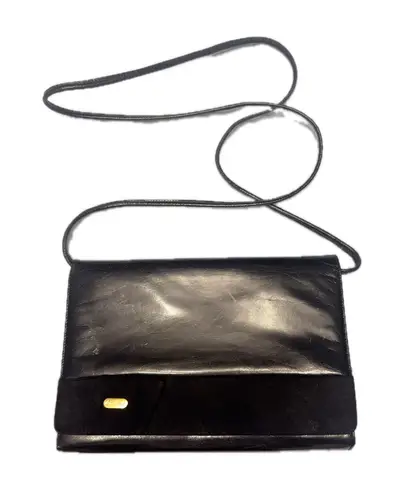 Bruno Magli Bologna Made in Italy Black Leather Suede Convertible Crossbody Bag