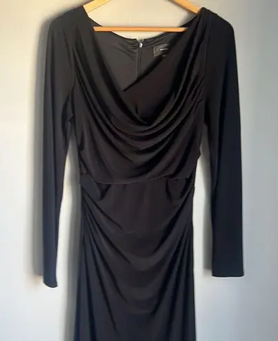 Vera Wang Dress by  Cowl Neck Gown Black Ruched Jersey Long Sleeve