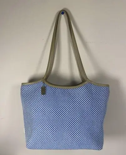 The Sak Shoulder Purse Crochet Bag Blue White Woven Double Strap 10"X14" Handbag
