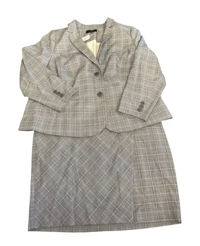 Talbots  Women's Gray Plaid Blazer & Skirt Suit Set Size 14WP Blue Gray Plaid - Image 1