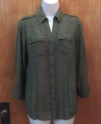 Dress Barn Olive Green  Button Down Shirt Size Small