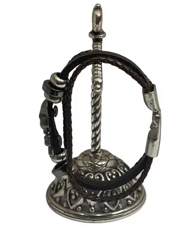 Steeltime ☠︎︎ Skull Crossbones Braid Multi Wrap Leather ☠︎︎ Black Brown ☠︎︎