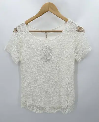 Leo & Nicole Leo Nicole Top Women XS NWT Off White Short Sleeve Sheer Floral Lace Tee