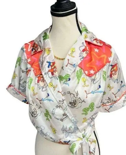 Unique Vintage  X Looney Tunes All Star Characters Wrap Top White Multi NWT XL