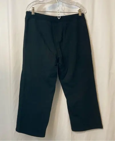 Y2K New York and Company Black Embroidered Floral Wide Leg Crop Sweatpants Pants Size M
