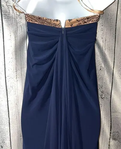 XScape Strapless Beaded Maxi Dress with Fishtail Train Women size 4