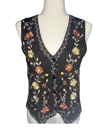 Vintage Boho Embroidered Floral Vest Small Cotton