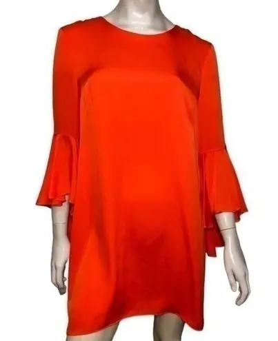 Milly  Women’s Size 14 Red Orange Flame Silk Bell Sleeve Mini Shift Dress